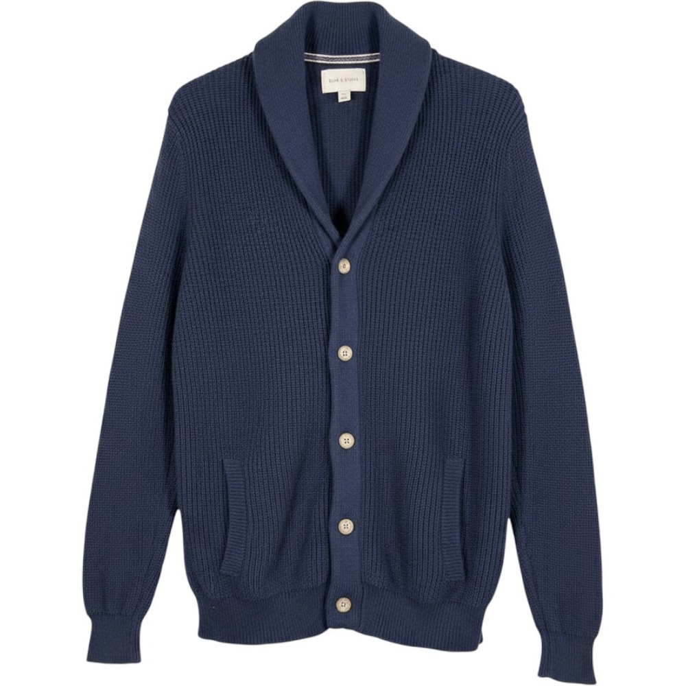 Sun + Stone Mens XXL Navy Blue Cotton Ribbed Shawl Collar Cardigan Sweater